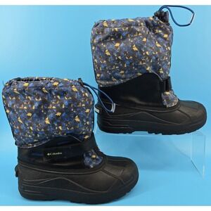 Columbia‎ Kids Powderbug Snow Boot Sz 6 Forty Print Black Blue 400g Waterproof